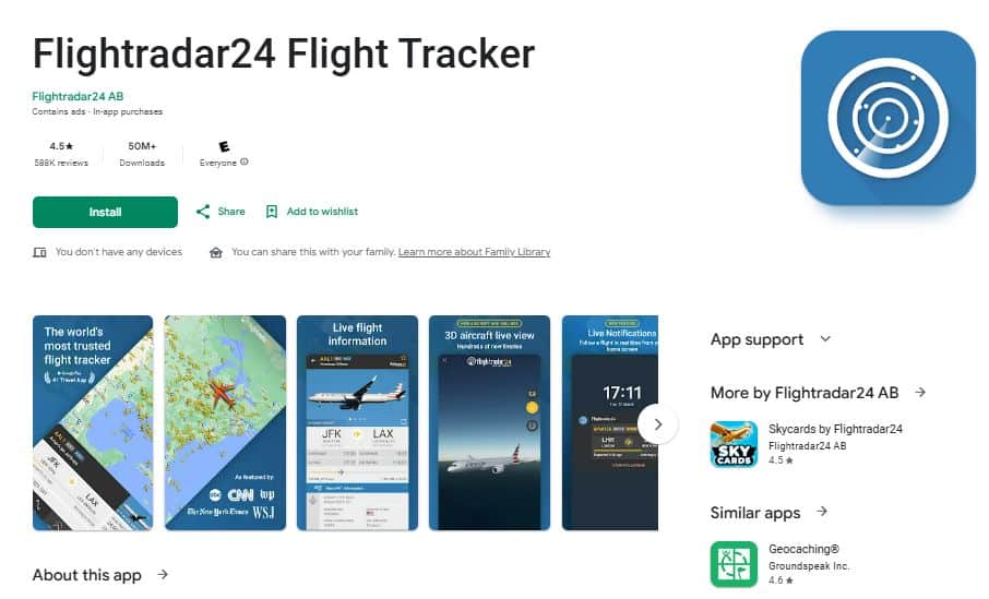 flightradar app on  on apple store