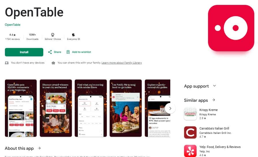 opentable app on apple store