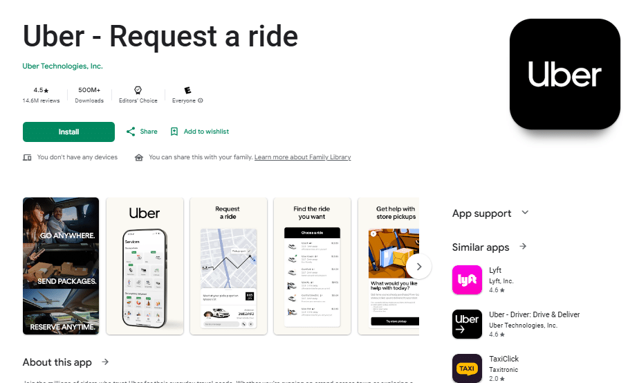 Uber app from Appstore